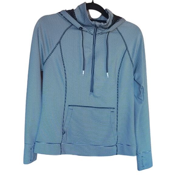 Tangerine Hoodie Womens Large Black and White Striped Polka Dots Kangaroo Pocket - Picture 1 of 8